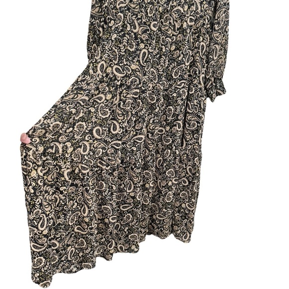 🌿 Lucky Brand Paisley Maxi Dress M Boho Black Long Sleeve Lined Flowy - Picture 3 of 8